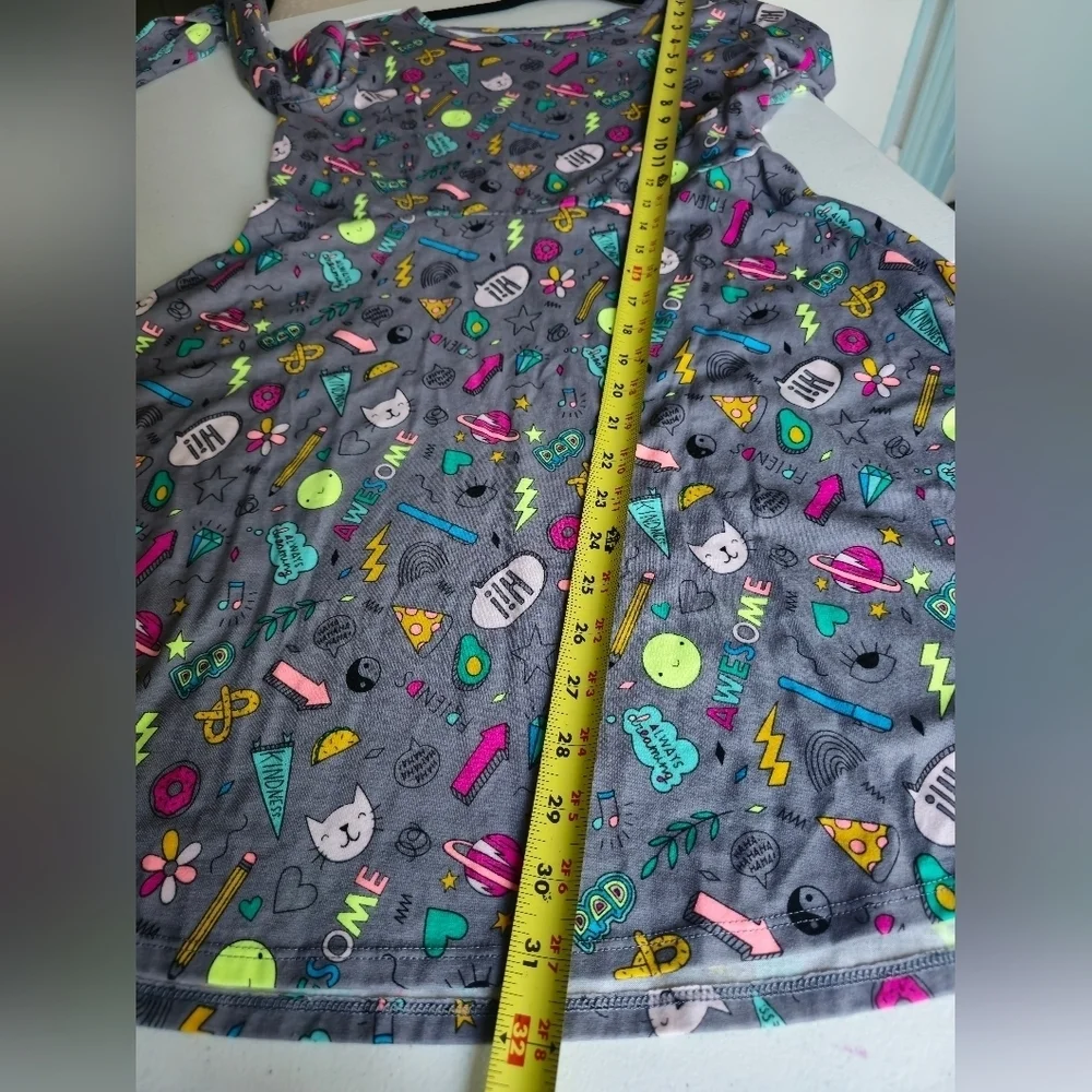 Cat And Jack Girls Skater Dress Cartoon Doodle Print Cotton Knit  XL (14/16)